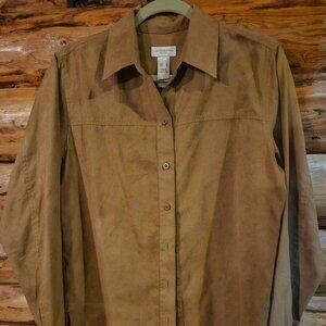 Liz Claiborne Faux Suede Long Sleeve Button Down